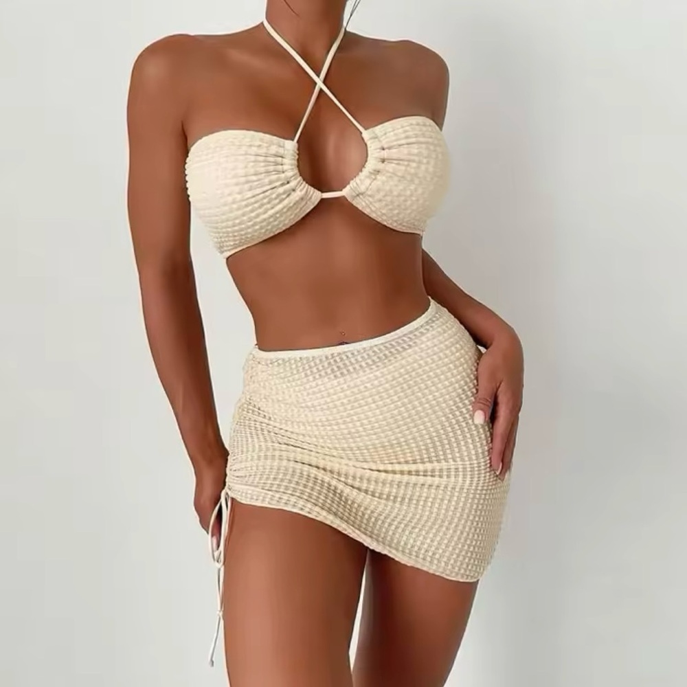 Cream Halter Top and Skirt Set